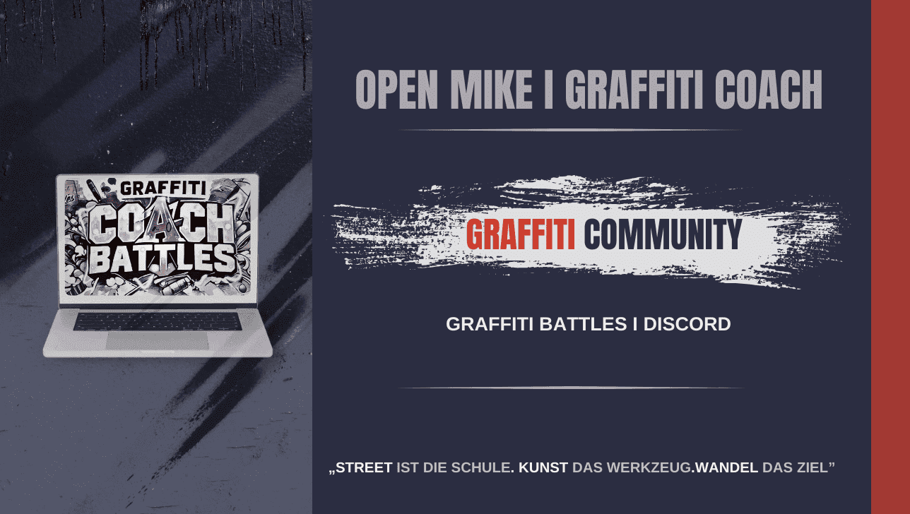 Banner der Discord-Community – Austausch, Feedback und Challenges für Graffiti-Fans.