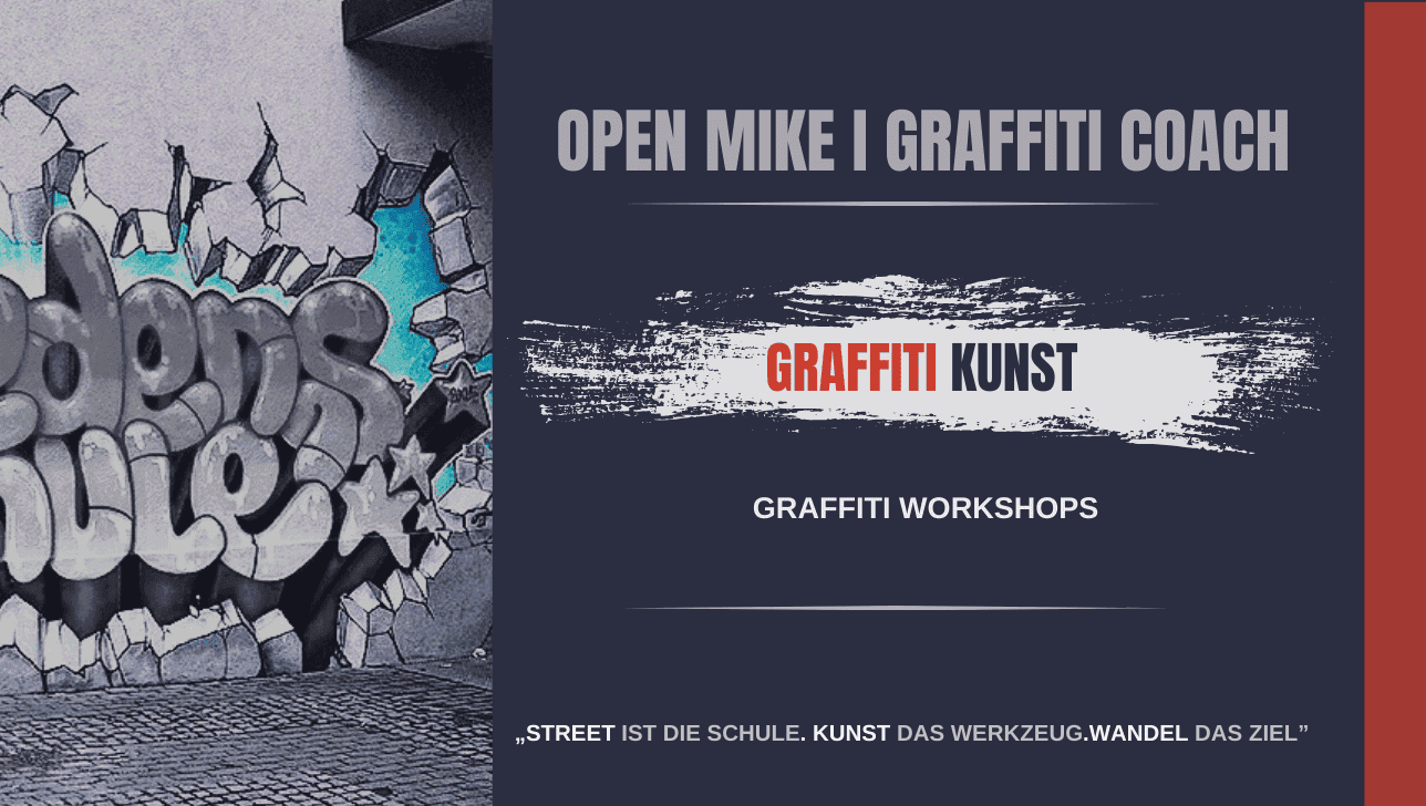 Graffiti Workshop an einer Schule – Gestaltung einer Wand mit Schriftzug „Friedensschule“.