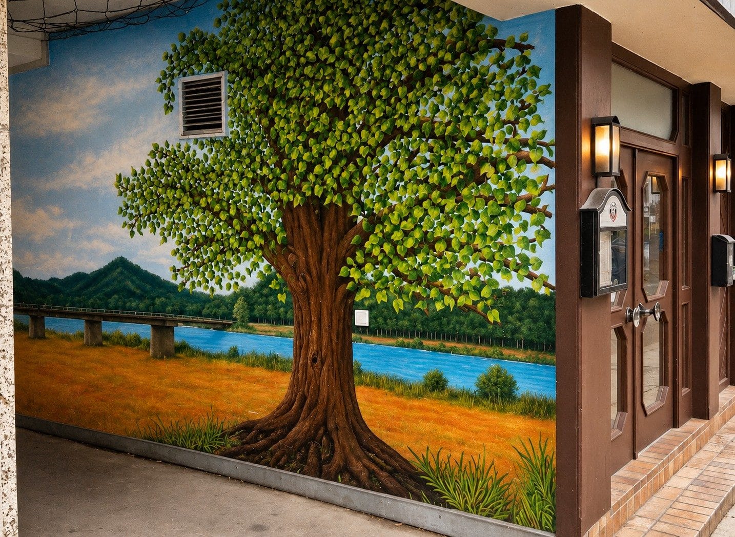 Naturalistisches Baum-Wandbild im Innenraum von Open Mike