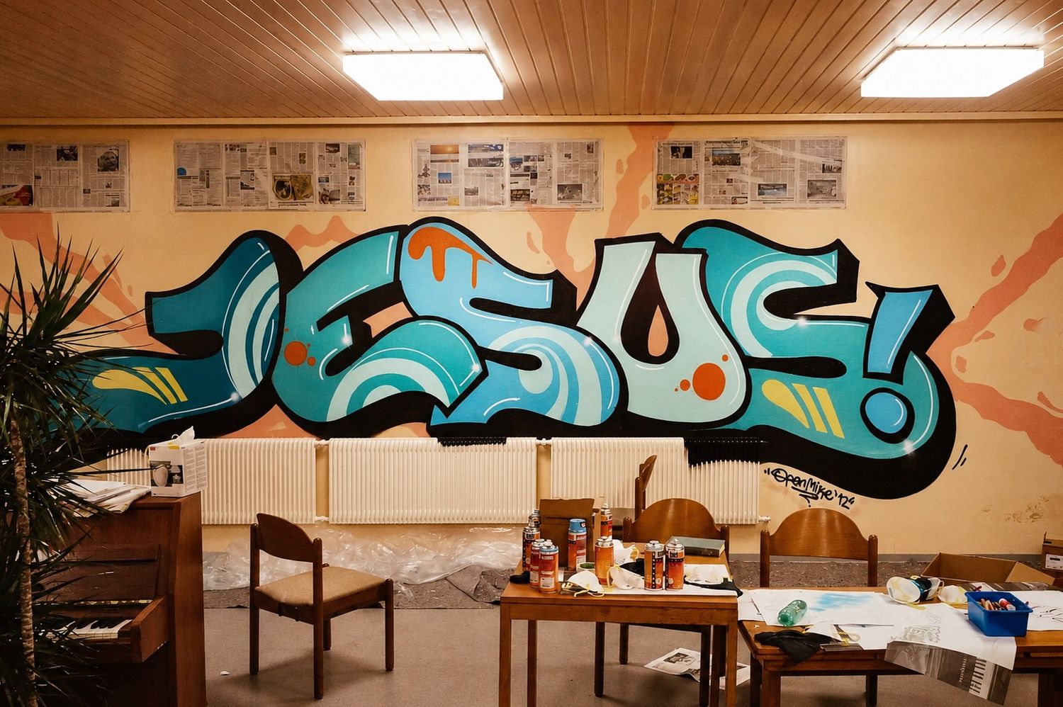 „Jesus"-Graffiti im Gemeinderaum – Graffiti-Workshop für Kirche und Gemeinde